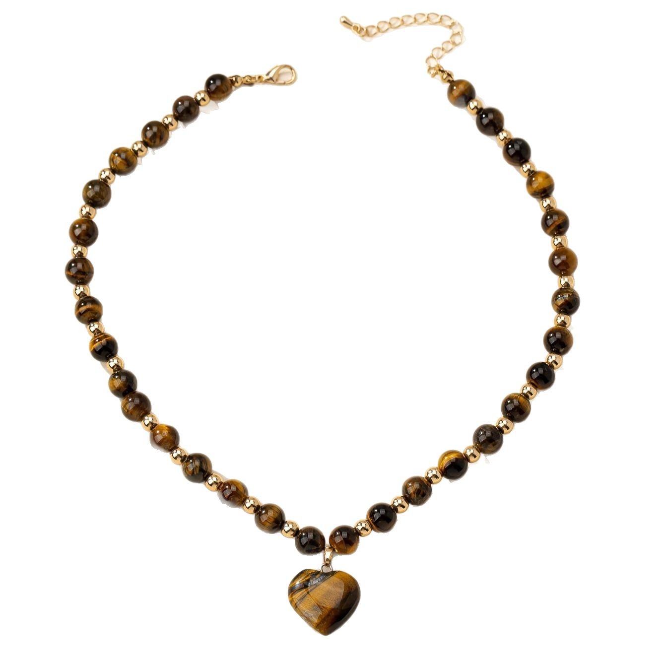 Natural Stone Tiger Eye Heart Pendant Necklace