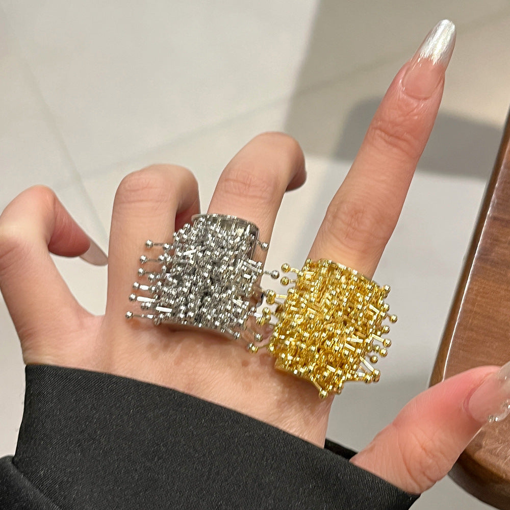 Heavy Industry Niche Design Firework Tassel Ring For Women, Light Luxury High-End Fashion Finger Ring, Personalized Index Finger Ring