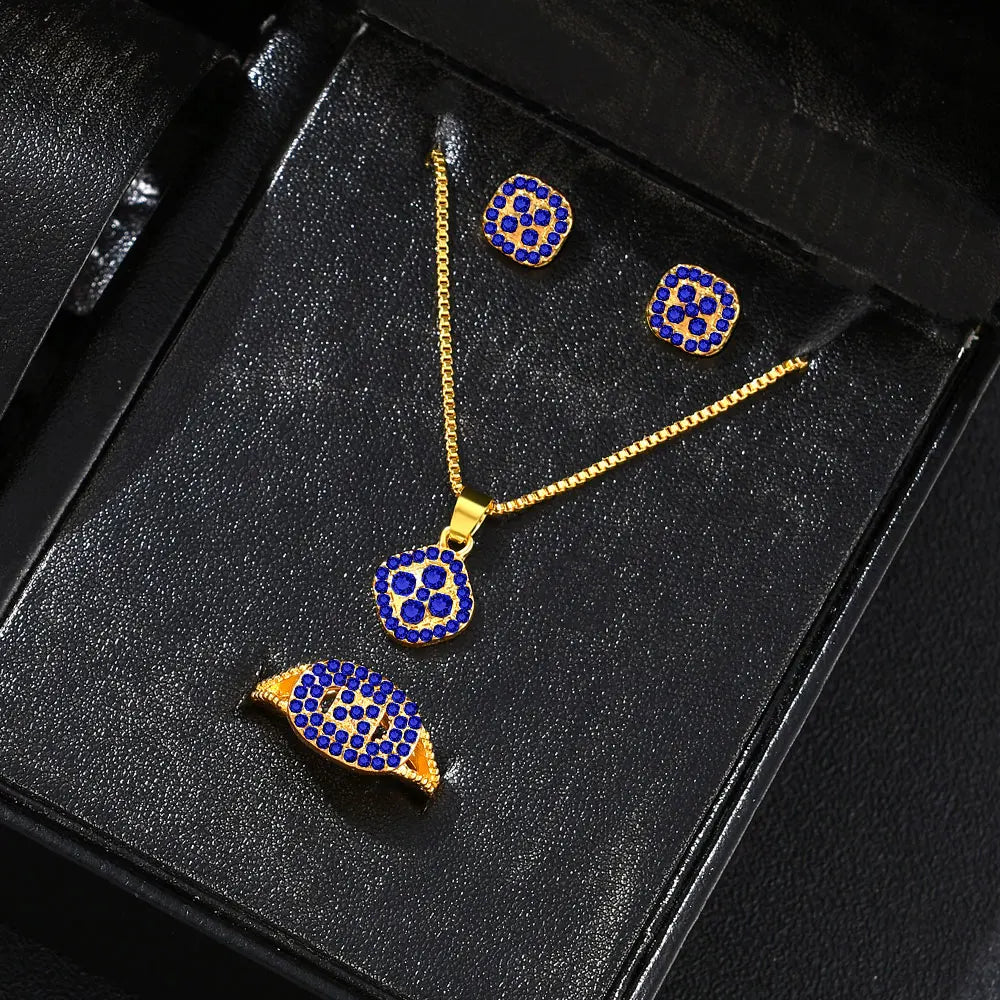 1PC Luxury Cube Jewelry Set, Women's Elegant Necklace, Earrings & Ring Set, Perfect Gift for Valentine's Day, Christmas Gift, Bi