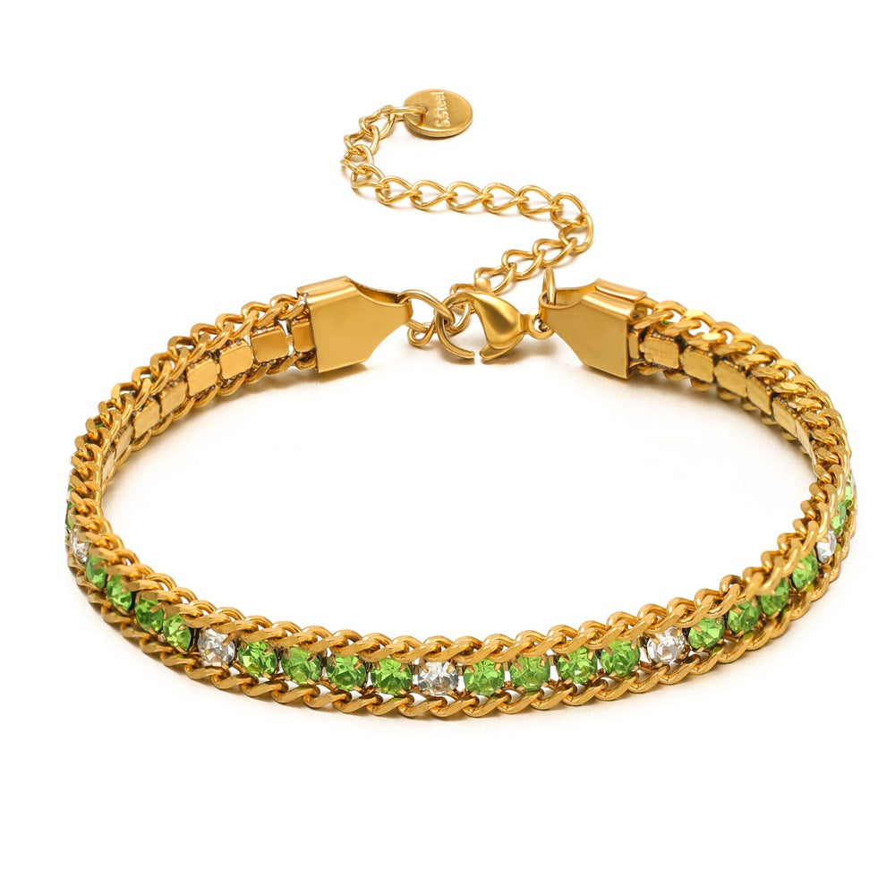 Single-sided Zircon-studded Chain Pearl Bracelet