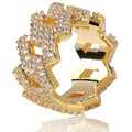Hip Hop Ring 14mm Rhombus Cuban Ring, Real Gold Plated, Double Row Zircon Ring