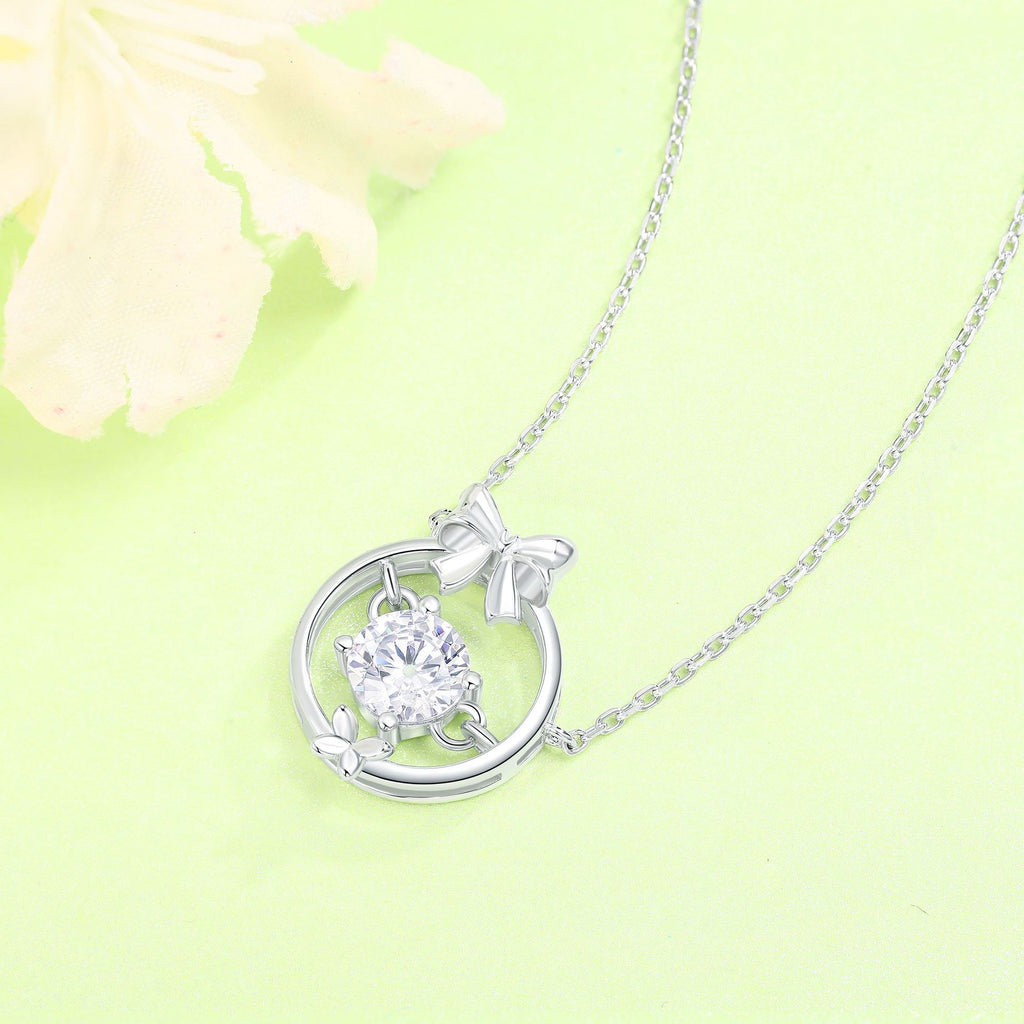 925 Sterling Silver Bow Necklace Accessory