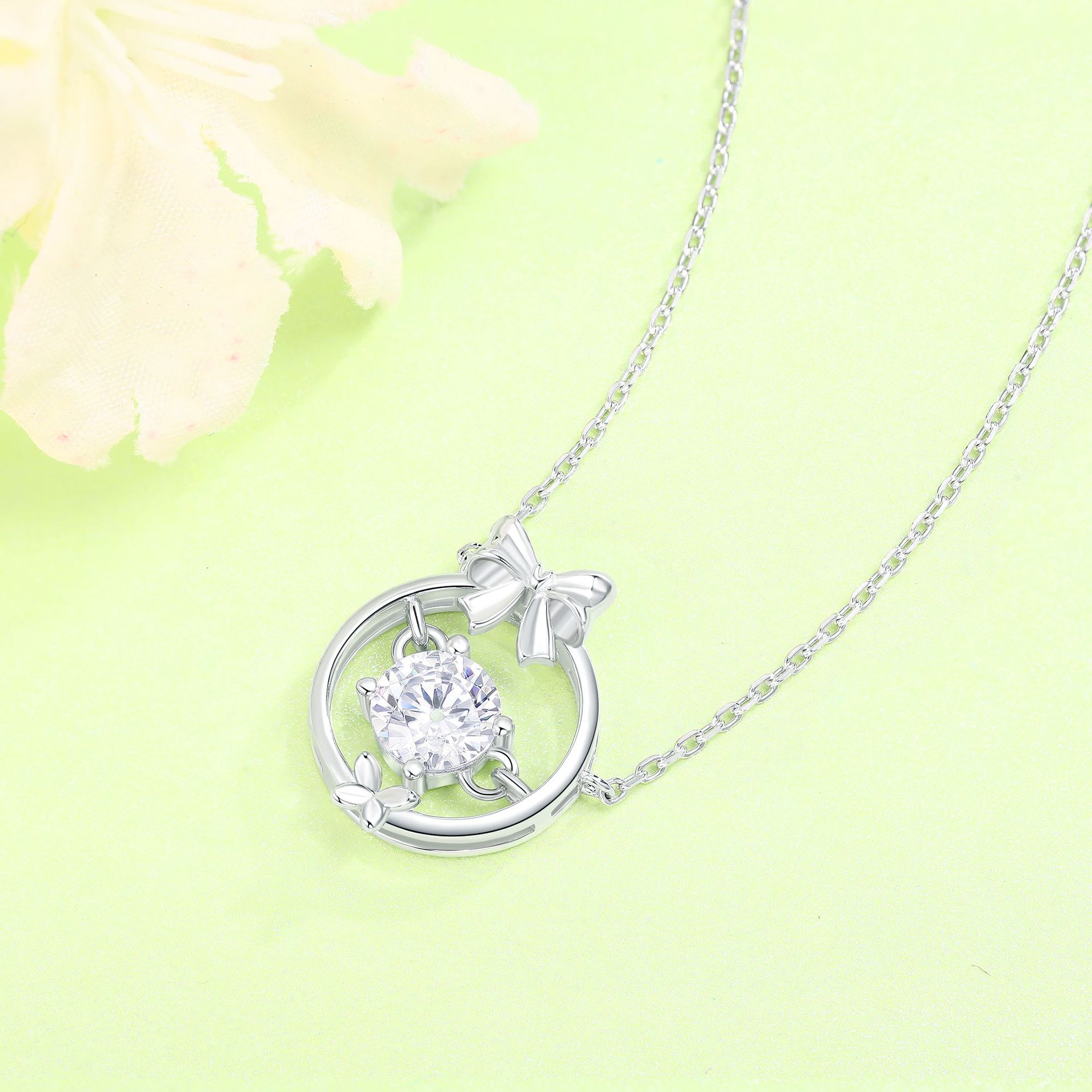 925 Sterling Silver Bow Necklace Accessory