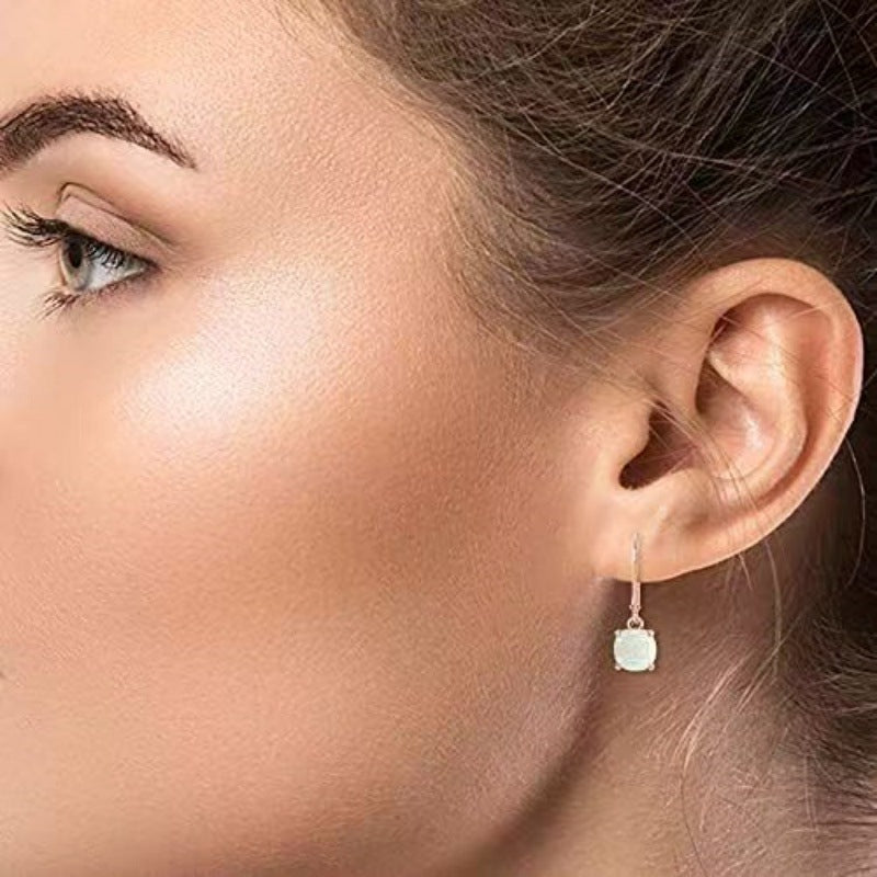 Womens Opal Square Mini Opal Earrings