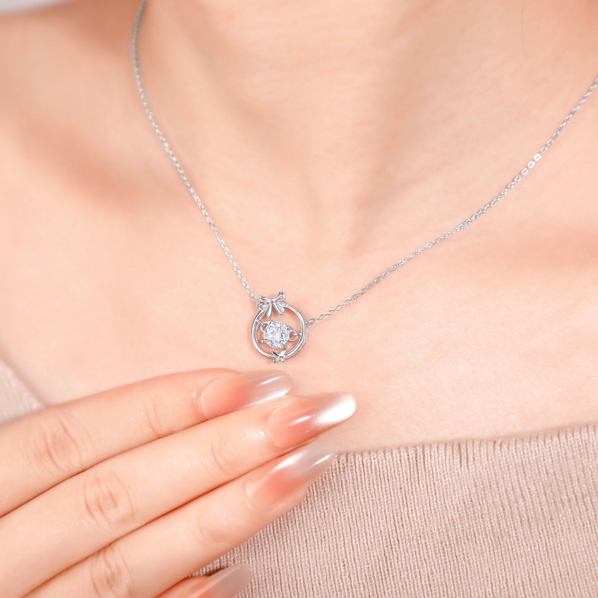 925 Sterling Silver Bow Necklace Accessory