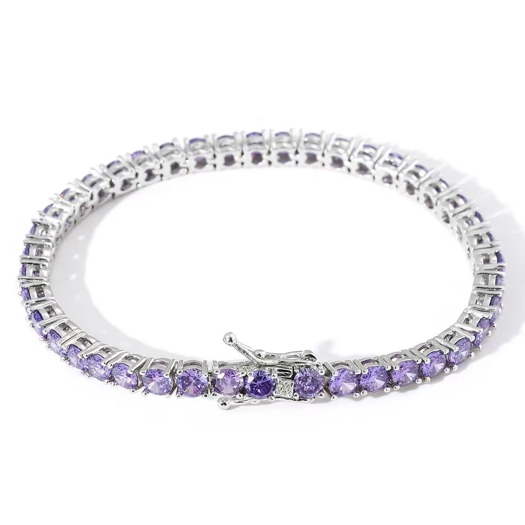 European And American-style Colorful Zircon Single-row Tennis Bracelet Jewelry