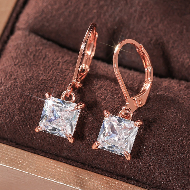 Womens Geometric Square Zircon Earrings