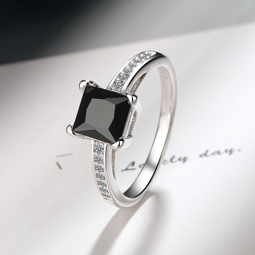 Simple Four-Prong Square Zircon Ring, Princess Cut Engagement Ring, Fashion Jewelry For Cross-Border