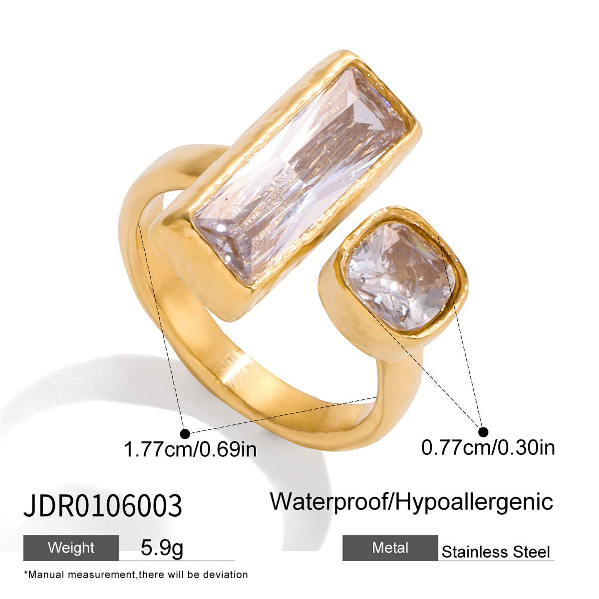 Uworld Minimalist Classic 18K Gold-Colored Stainless Steel SquareRound Zircon Rings Trendy Waterproof Womens Everyday Jewelry