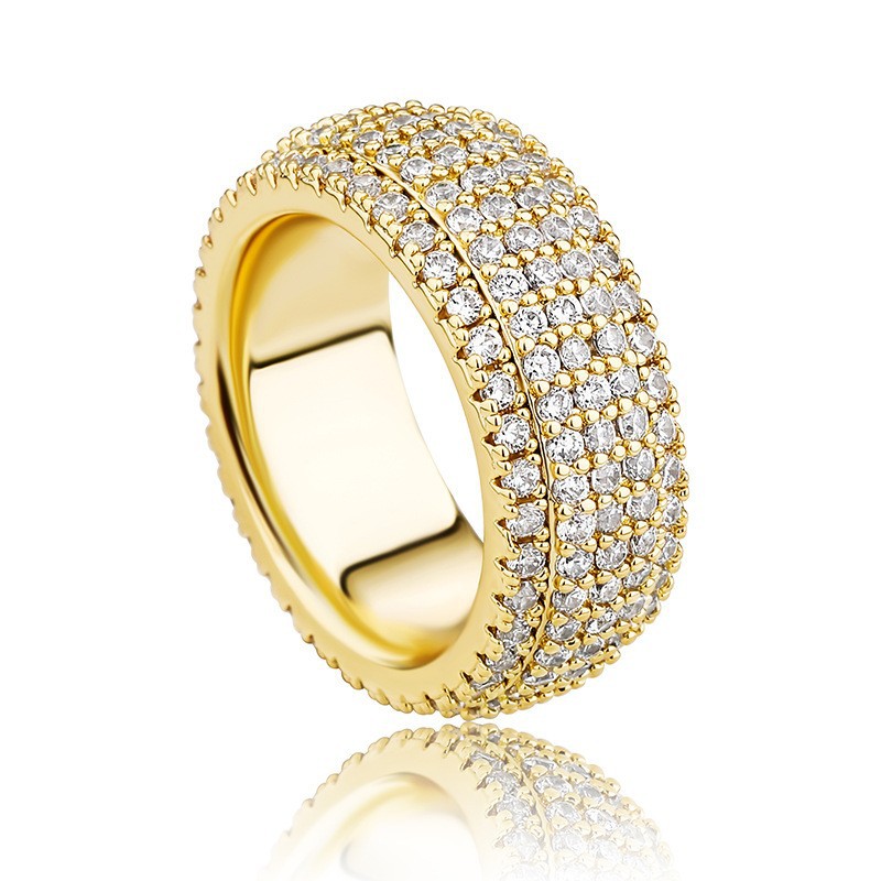 Hip Hop Ring 14mm Rhombus Cuban Ring, Real Gold Plated, Double Row Zircon Ring