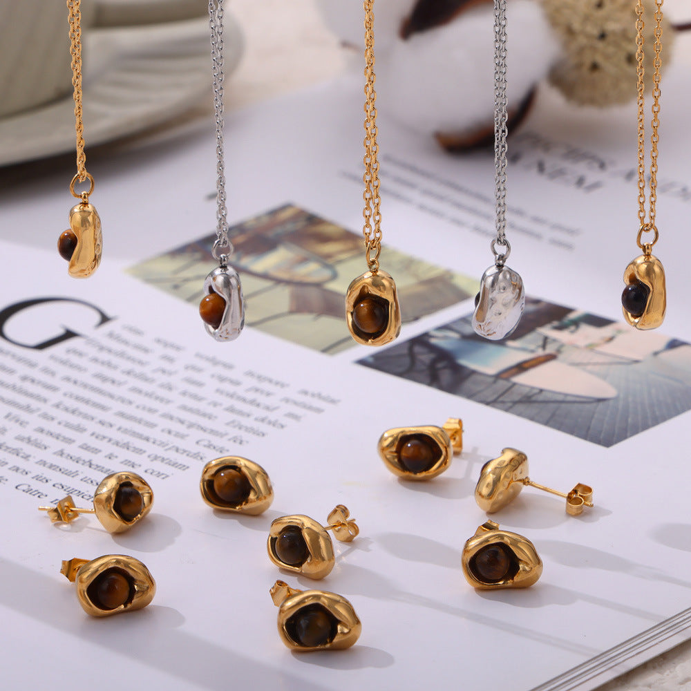 Irregularly Inlaid Natural Tiger Eye Stone Necklace