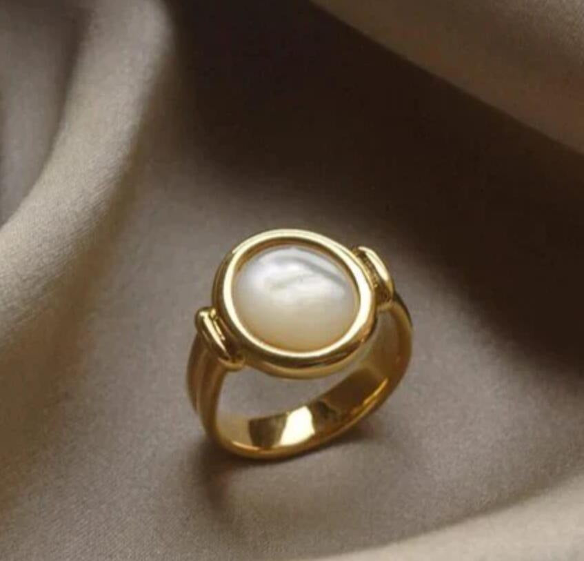 White Shell Electroplated Stainless Steel Ring Jewelry
