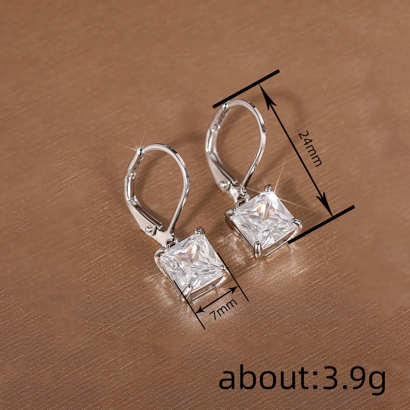 Womens Geometric Square Zircon Earrings