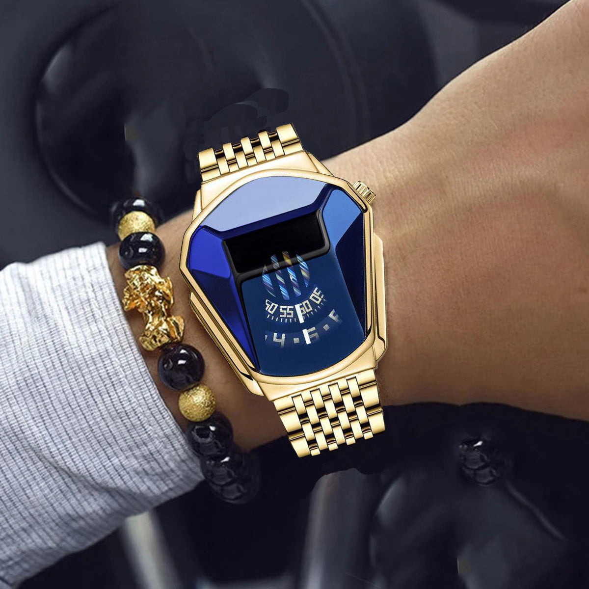 Turntable Steel-band Watch Pixiu Bead Bracelet Set