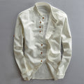 Mens Stand Collar Linen Casual Shirt