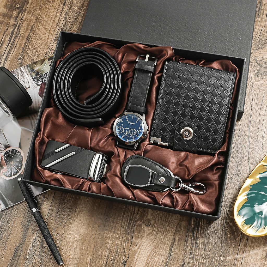 Mens Watch Wallet Belt And Keychain Set