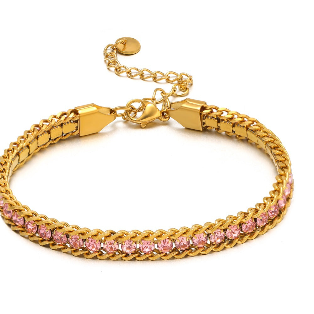 Single-sided Zircon-studded Chain Pearl Bracelet