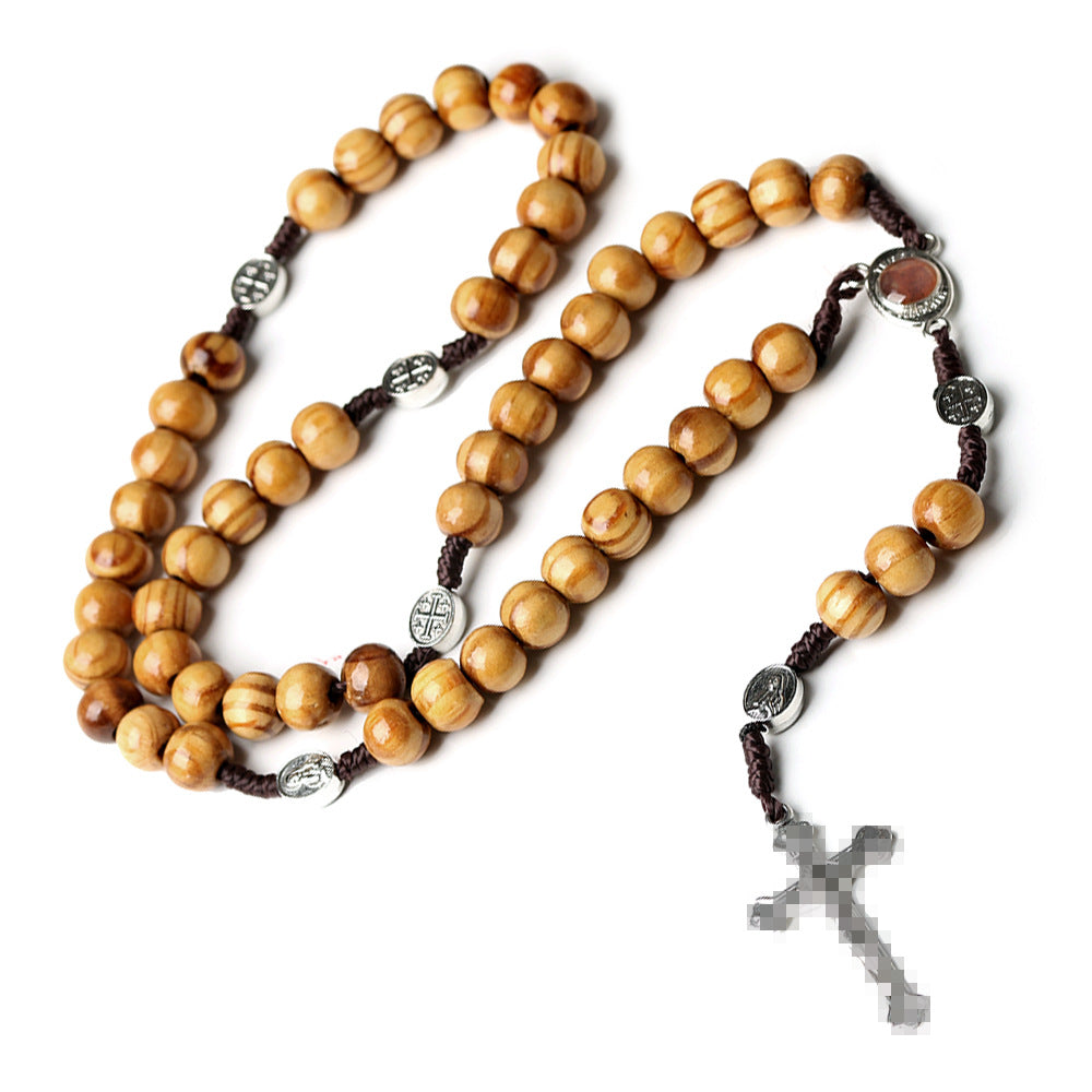 Natural Wood Beads Handmade Cross Pendant