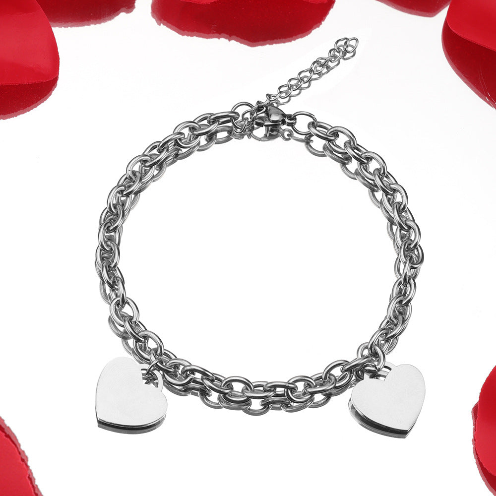 Simple 18k Gold Stainless Steel Golden Heart Engraved Bracelet