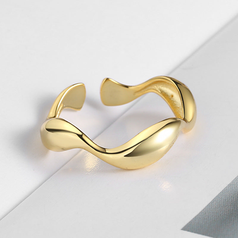 INS Minimalist Irregular Wave-Pattern Polished Womens Ring