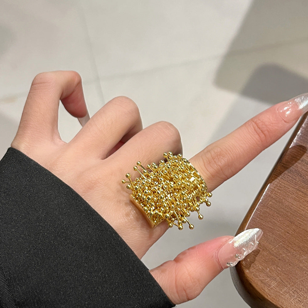 Heavy Industry Niche Design Firework Tassel Ring For Women, Light Luxury High-End Fashion Finger Ring, Personalized Index Finger Ring