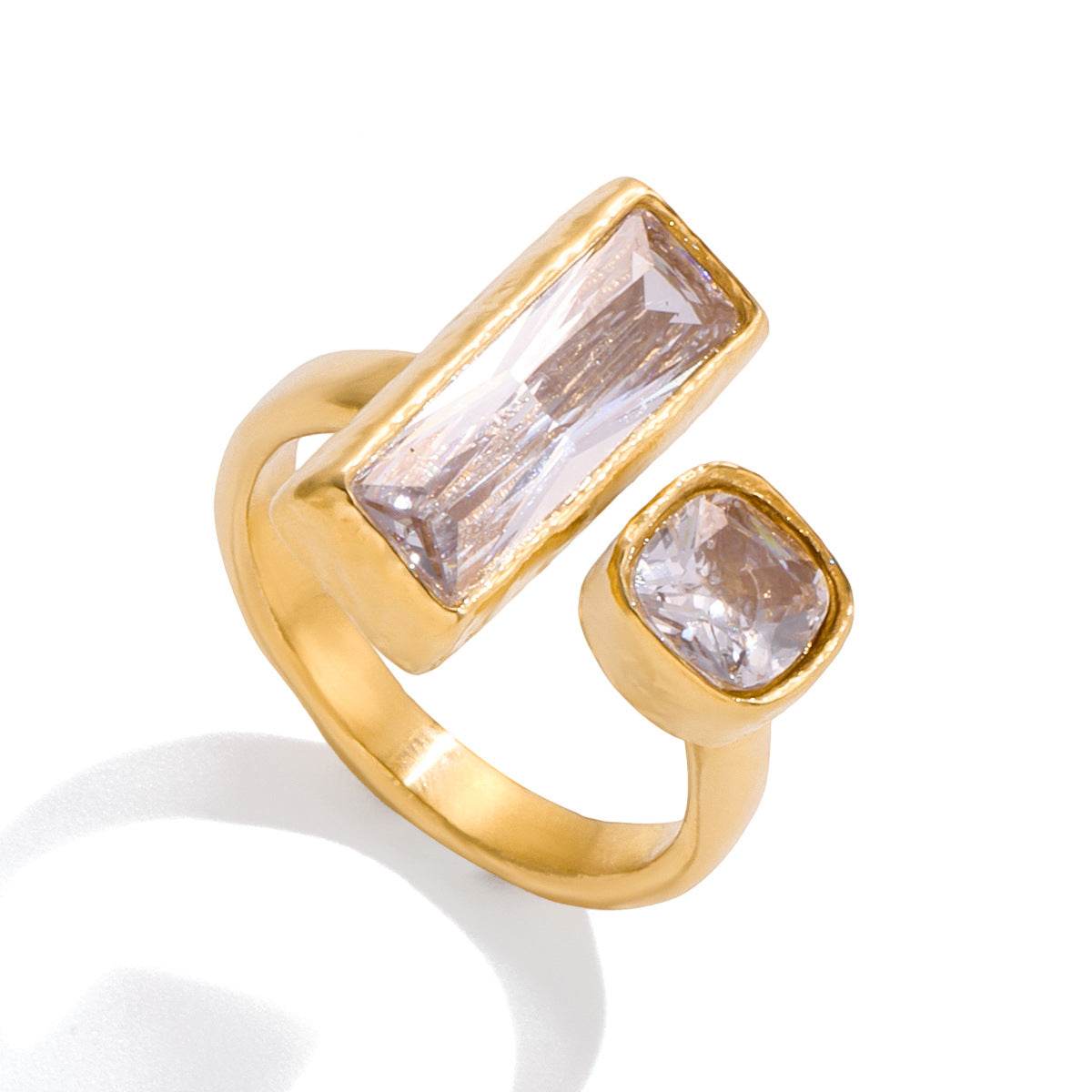 Uworld Minimalist Classic 18K Gold-Colored Stainless Steel SquareRound Zircon Rings Trendy Waterproof Womens Everyday Jewelry