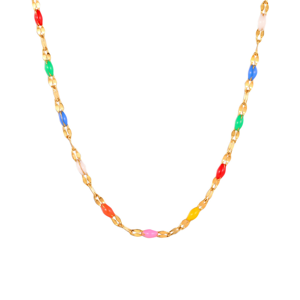 Stainless Steel Colored Bead Lip Chain Necklace Gold Color