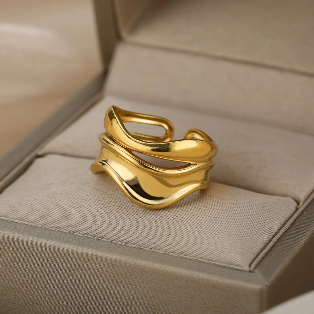 European And American-style Stainless Steel Heart-shaped Geometric Ring For Women