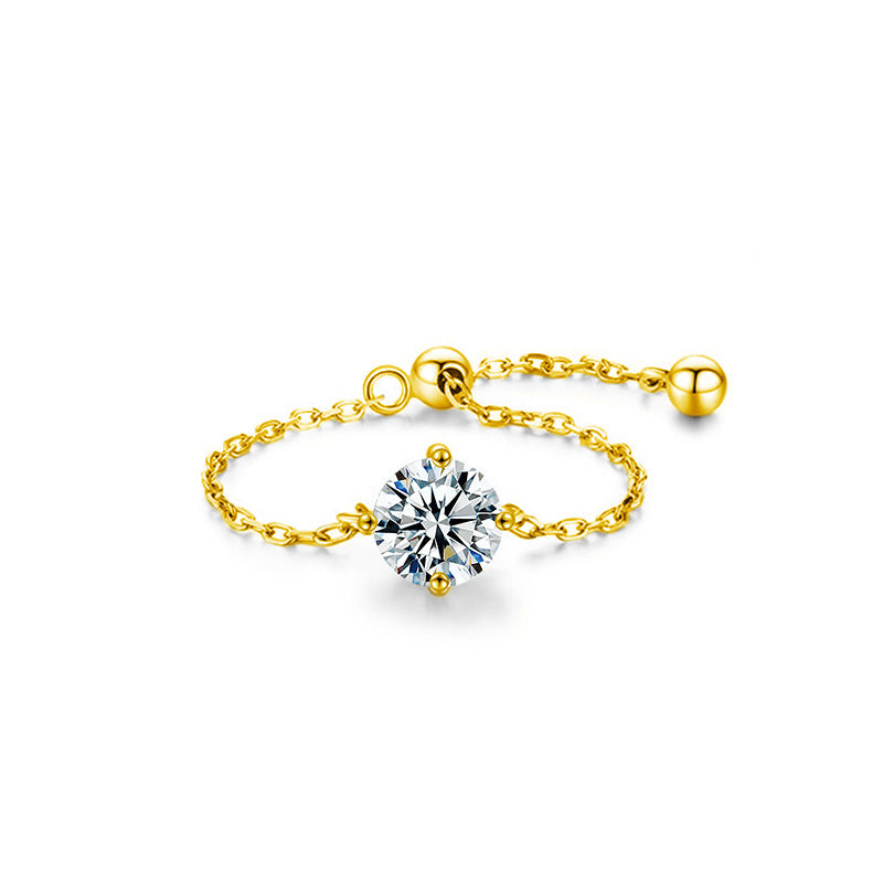 S925 Sterling Silver Mermaid Moissanite Ring For Women, Unique Design, Light Luxury Adjustable Chain Ring, Trending Fashion Jewelry