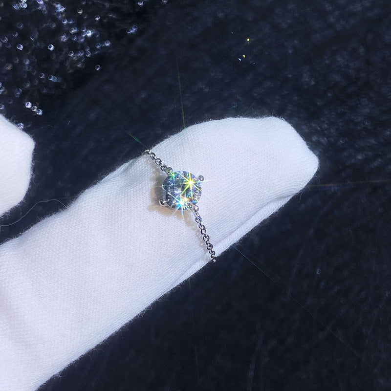 S925 Sterling Silver Mermaid Moissanite Ring For Women, Unique Design, Light Luxury Adjustable Chain Ring, Trending Fashion Jewelry