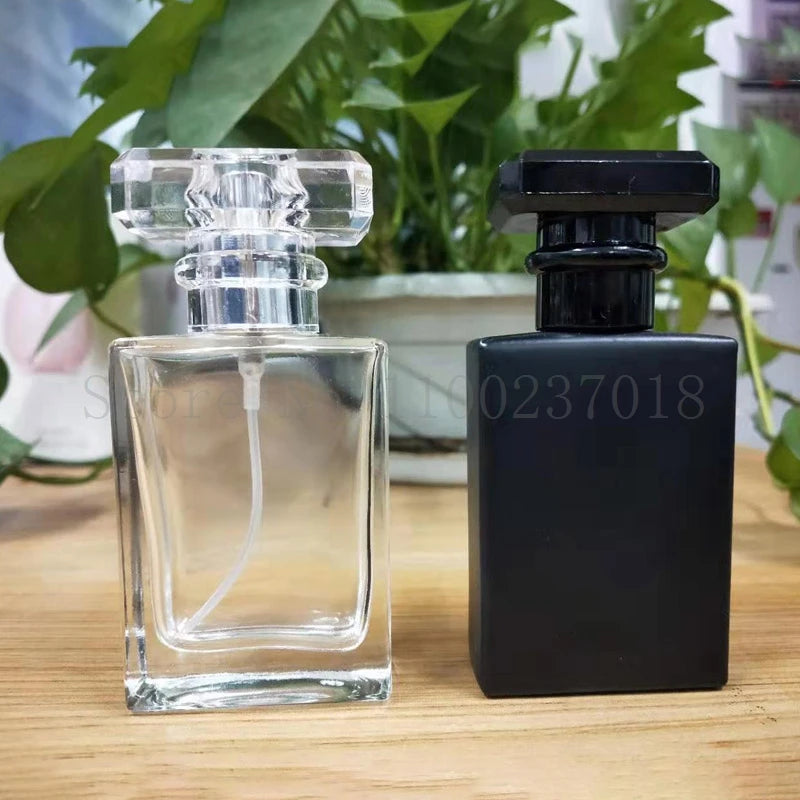 6 PCS/LOT 30ml 50ml Square Black/White/Clear Glass Perfume Bottle with Fine Mist Liquid Spray Travel Vacuum Separate Bottling