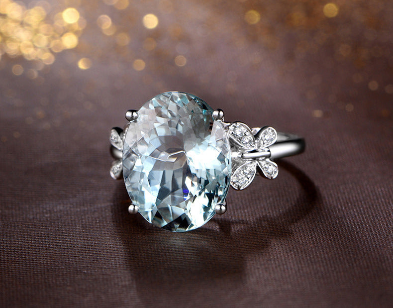 Fashionable Sea-Blue Butterfly Ring In Alloy With Zircon Inlays