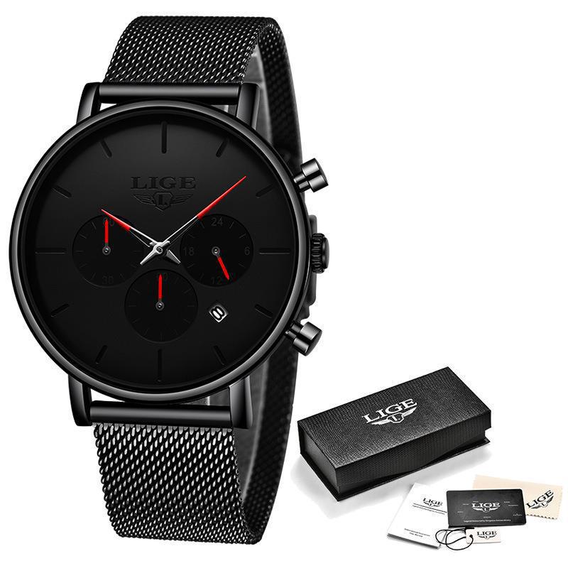 Mens Mesh-Strap Multifunctional Water-Resistant Quartz Watch