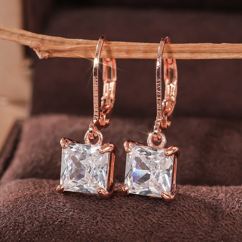 Womens Geometric Square Zircon Earrings