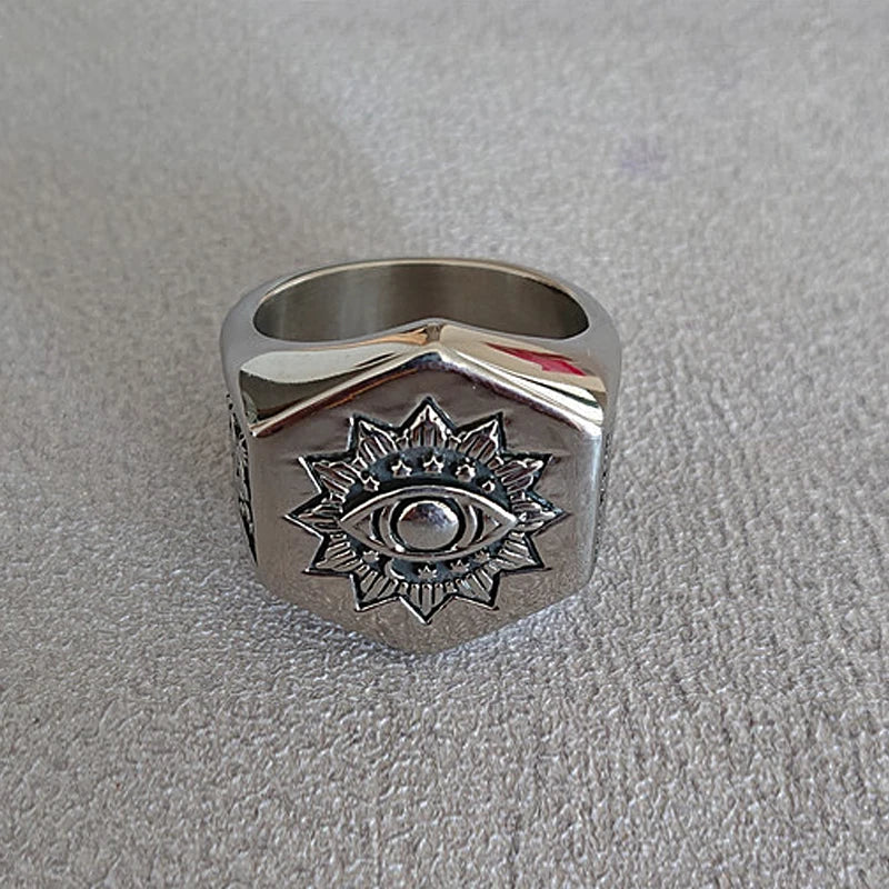 All Seeing Eye Ring Men's 316L Stainless Steel AG Masonic Rings Heavy Metal Freemason Biker Jewelry Dropshipping Store